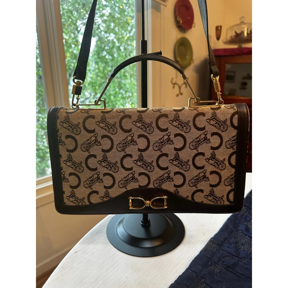 Celine Brown Beige Monogram Shoulder/Top Handle Bag